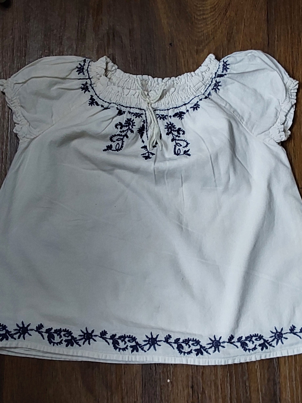 Baby Gap Toddler Girls Tunic Top Blouse Ivory w/ Navy Embroidered Lined Size 4T